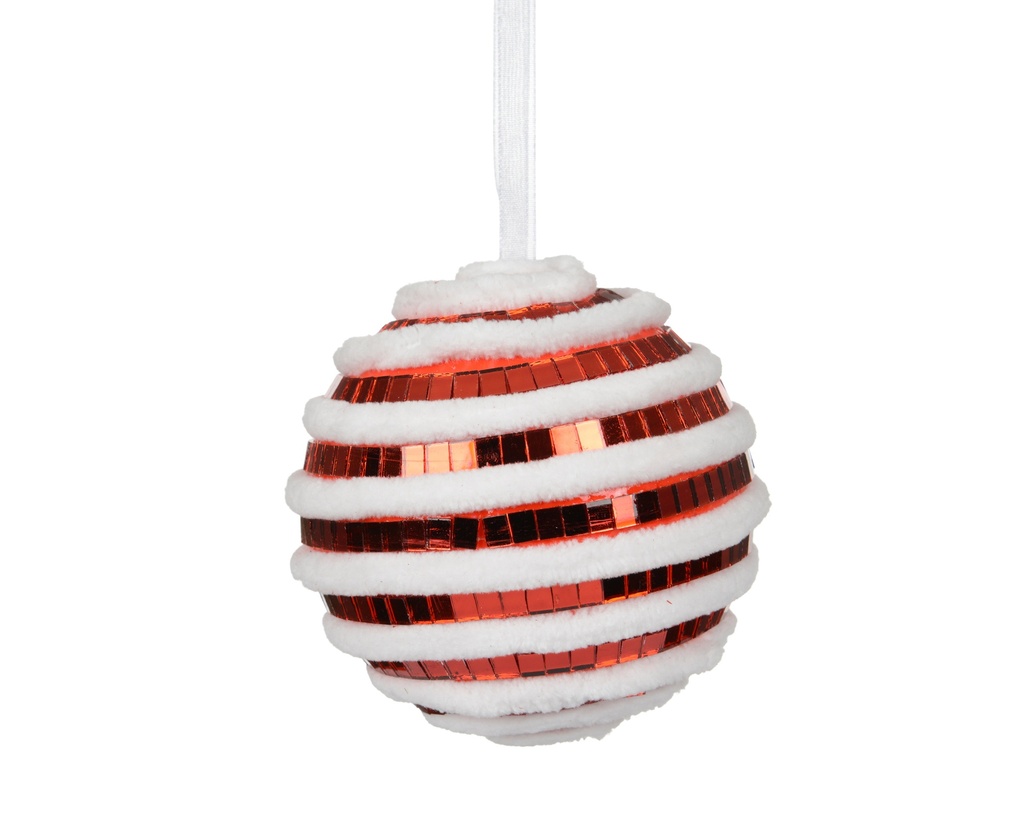 ***BAUBLE FOAM RED MIRROR RED/WHITE dia8.00cm