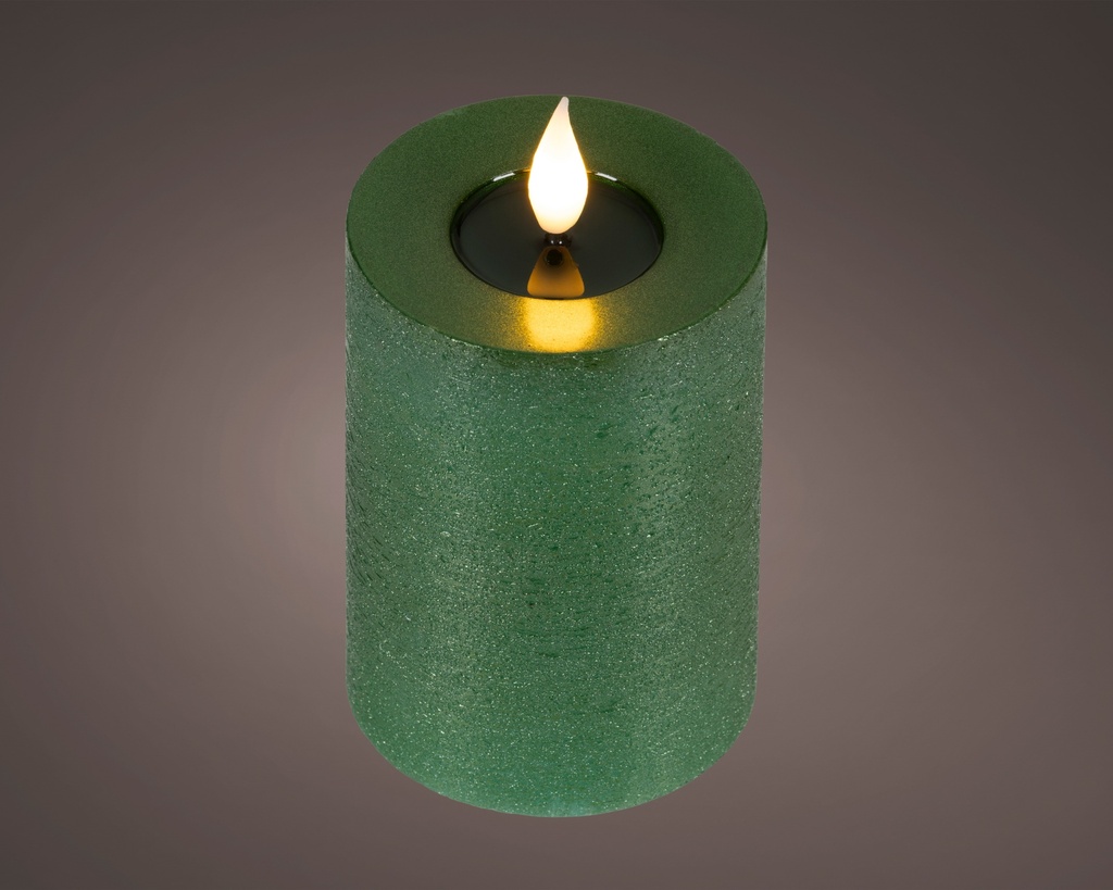 VELA LED CON NUEVO DISEÑO - MECHA MUY REALISTA 3D - LUZ CALIDA - COLOR VERDE - CON BATERIA Y TIMER - dia7.50-H13.50cm-1L