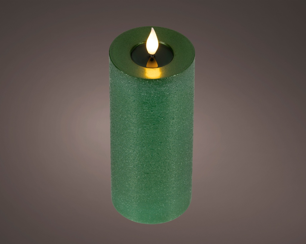 VELA LED CON NUEVO DISEÑO - MECHA MUY REALISTA 3D - LUZ CALIDA - COLOR VERDE - CON BATERIA Y TIMER dia7.50-H20.00cm-1L