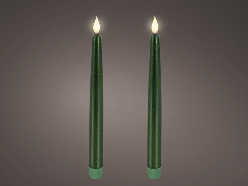 ***LED REALISTIC WICK DINNER CANDLE BO INDOOR GREEN/WARM WHITE dia2.20-H24.50cm-1L