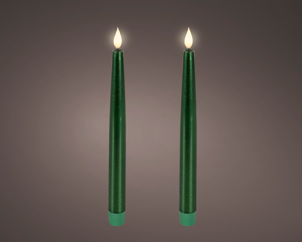 ***LED REALISTIC WICK DINNER CANDLE BO INDOOR GREEN/WARM WHITE dia2.20-H24.50cm-1L