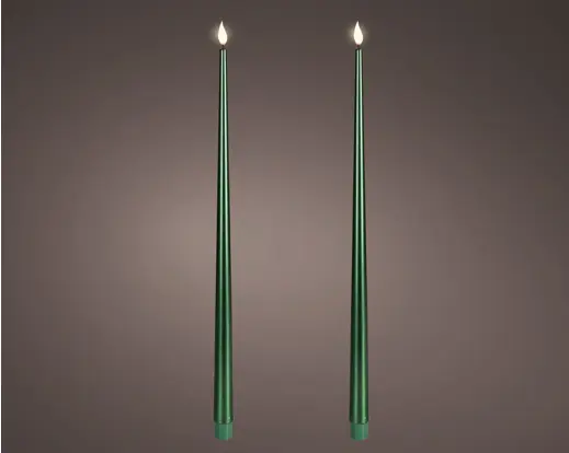 ***LED REALISTIC WICK DINNER CANDLE BO INDOOR GREEN/WARM WHITE dia2.20-H42.50cm-1L