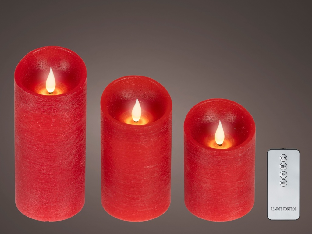 VELA LED NUEVO DISEÑO - MECHA OSCILANTE -MANDO A DISTANCIA CON TIMER dia7.50-H17.00cm-1L - SET DE 3 VELAS