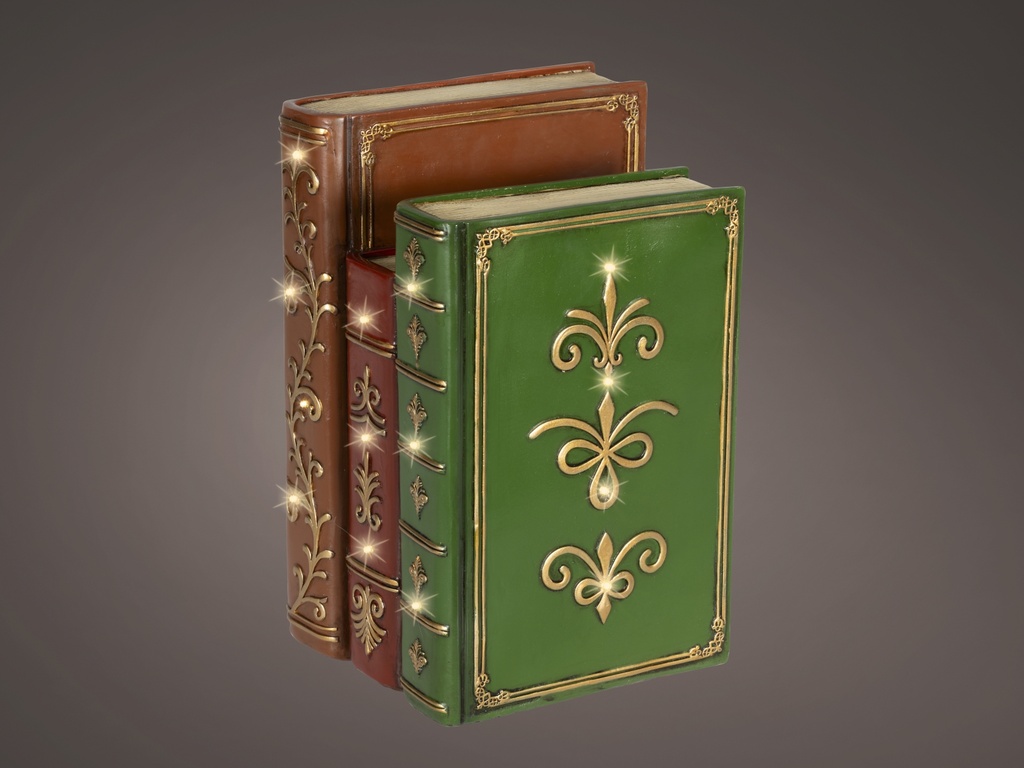 CONJUNTO DE LIBROS CON LUCES LED - WARM WHITE/GREEN/BROWN - L15.50-W18.50-H27.00cm-14LEDS