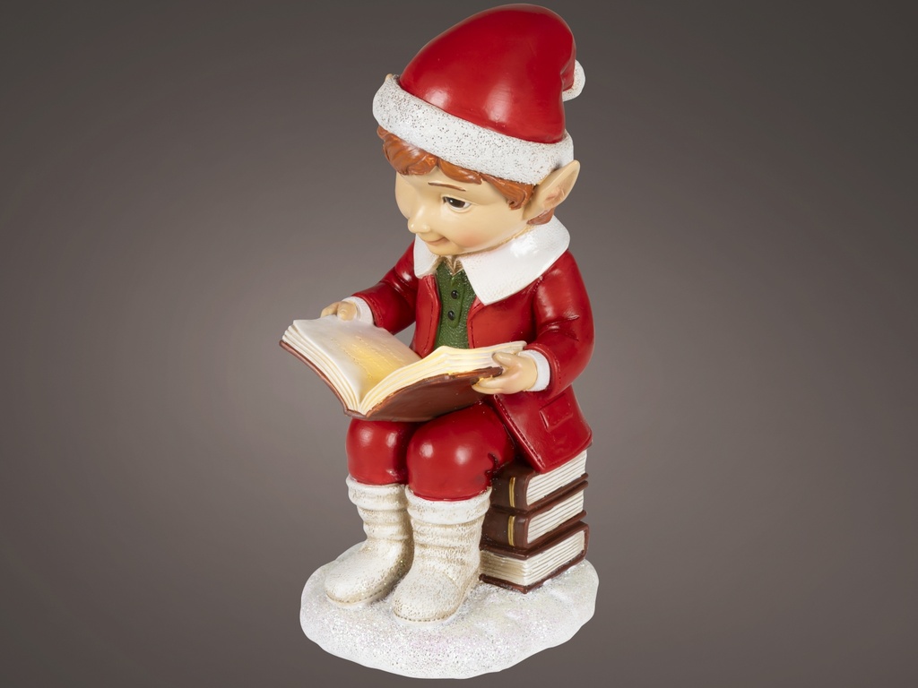 ELFO CON LIBRO - SENTADO - CON LUCES LED - WARM WHITE L13.00-W10.50-H23.50cm-6LEDS