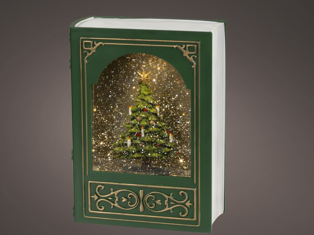 LIBRO CON LUZ Y NIEVE EN MOVIMIENTO - GREEN/WARM WHITE L7.00-W17.00-H23.50cm-1LED