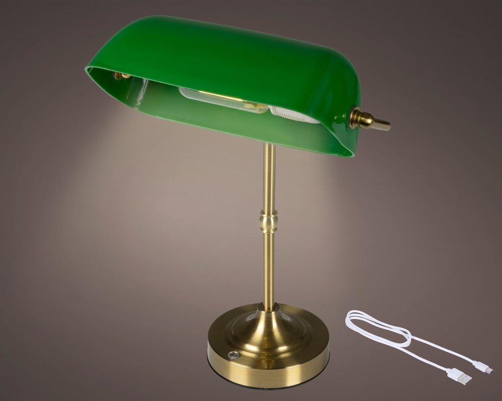 LAMPE RECHARGEABLE  - DE TABLE/DE BUREAU - METAL DORE - BLANC/VERT - L 15,50 x l 26,00 x H 37,00 cm - 1 L 