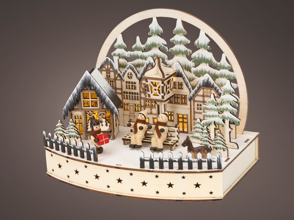 SCENE DE NOEL EN BOIS - AVEC LUMIERE - L15.00- l 22.00-H18.50cm-5L