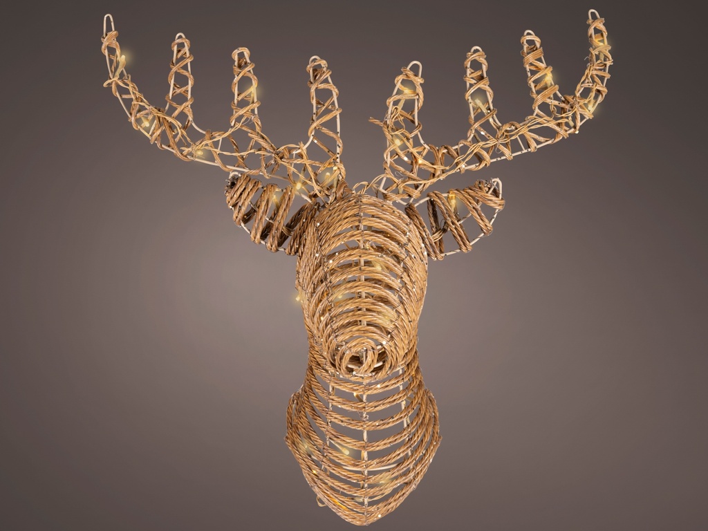 CABEZA DE RENO CON LUZ - WICKER MARRON CON PUNTO DORADO - APTO EXTERIOR - L28.00-W68.00-H66.00cm-48LEDS