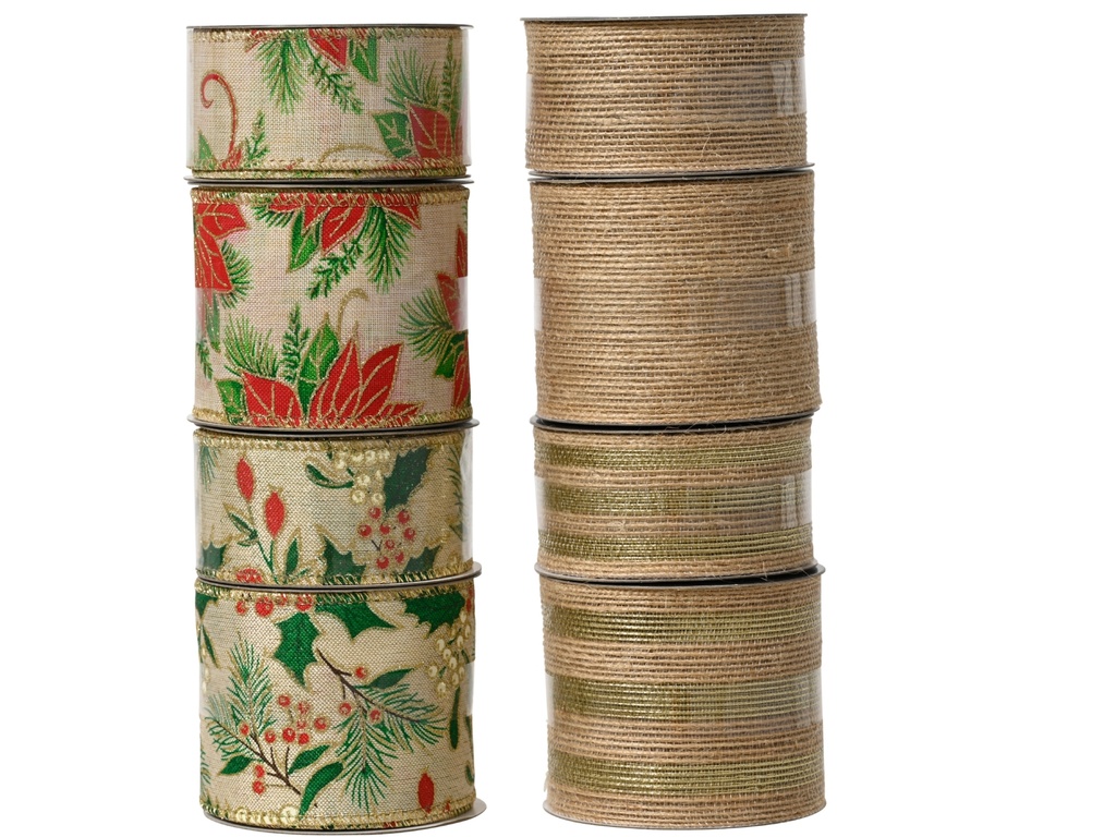RUBAN DE NOEL - 4 ASSORTIMENTS - PRIX UNITAIRE - L200.00-W6.30-H0.10cm