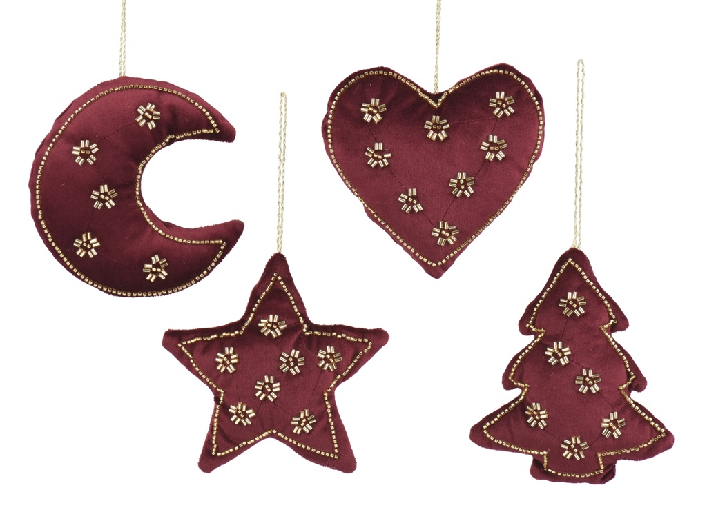 ***FIGURE POLYESTER VELVET GOLD BEADS BURGUNDY/COLOUR(S) L12.00-W4.00-H21.00cm