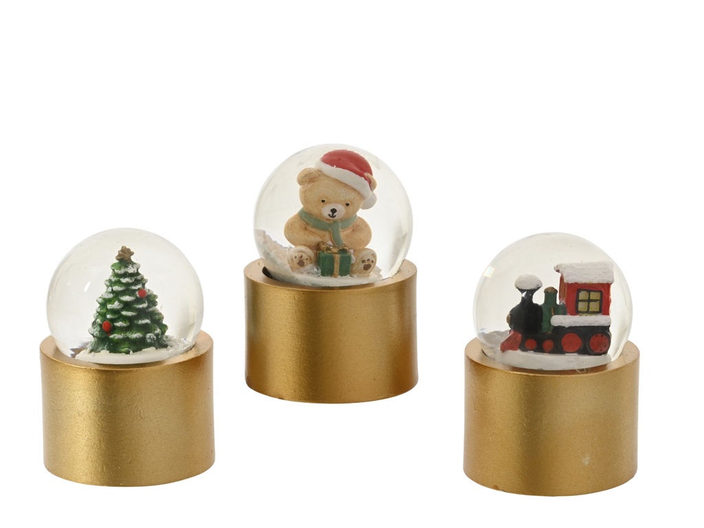 ***SNOWGLOBE GLASS GOLD/COLOUR(S) dia3.50-H6.00cm