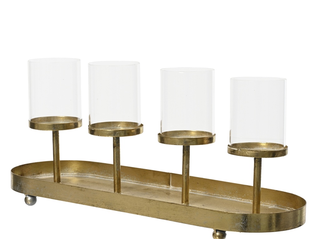 ***CANDLEHOLDER IRON CHAMPAGNE GOLD L15.50-W48.00-H12.00cm