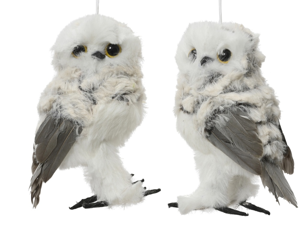 CHOUETTE AU PLUMAGE GRIS - 2 ASSORTIMENTS - PRIX UNITAIRE - L9.00-W7.00-H13.00cm