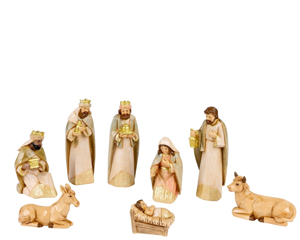 FIGURINES NOEL EN RESINE PEINTES - 8 PIECES - MULTICOLORES - L4.70-W3.70-H12.00cm