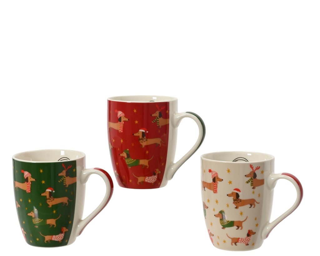 TASSE EN PORCELAINE « CHIOTS » - 3 COULEURS - PRIX UNITAIRE - L8.20-W12.00-H10.50cm