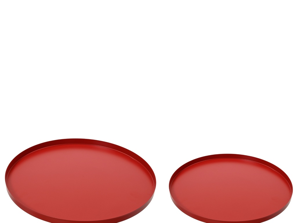 PLATEAU EN METAL - ROUGE - LOT DE DEUX - dia35.00-H1.50cm  / dia30.00-H1.50cm