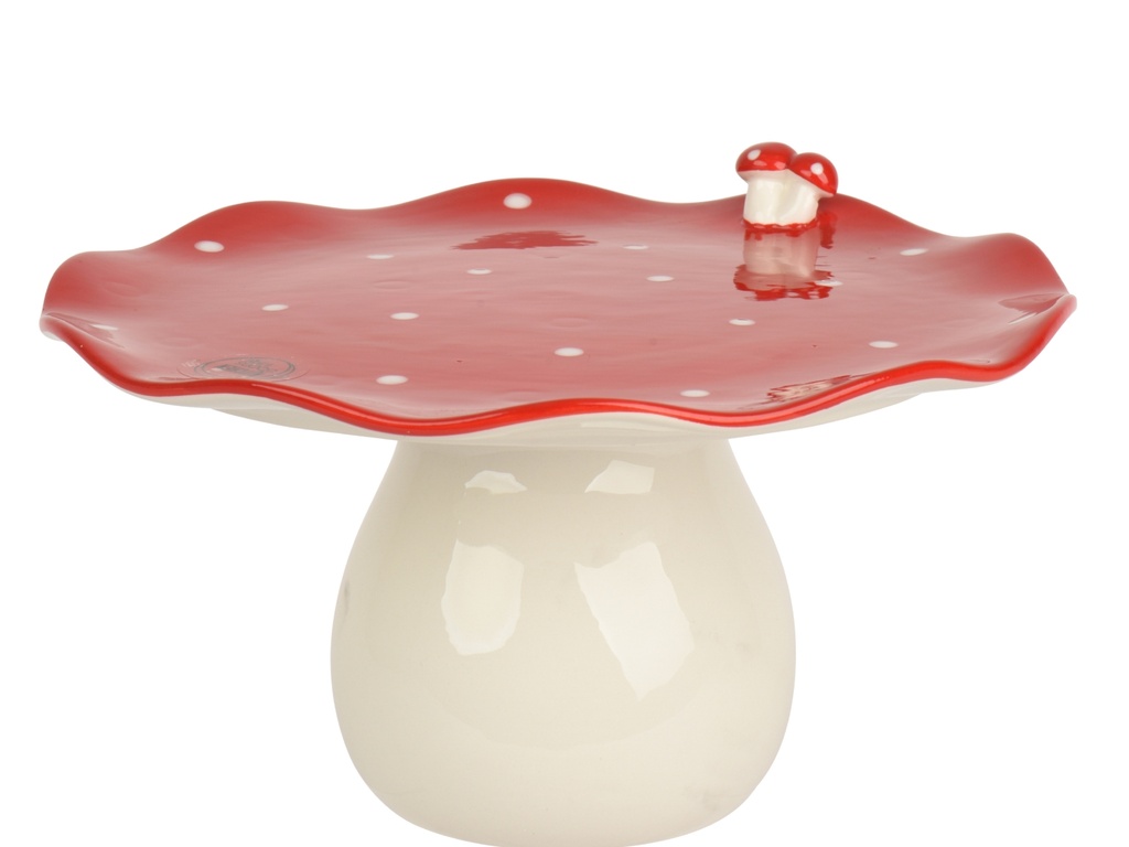 ***CAKE STAND DOLOMITE RED/WHITE L24.50-W24.50-H14.00cm
