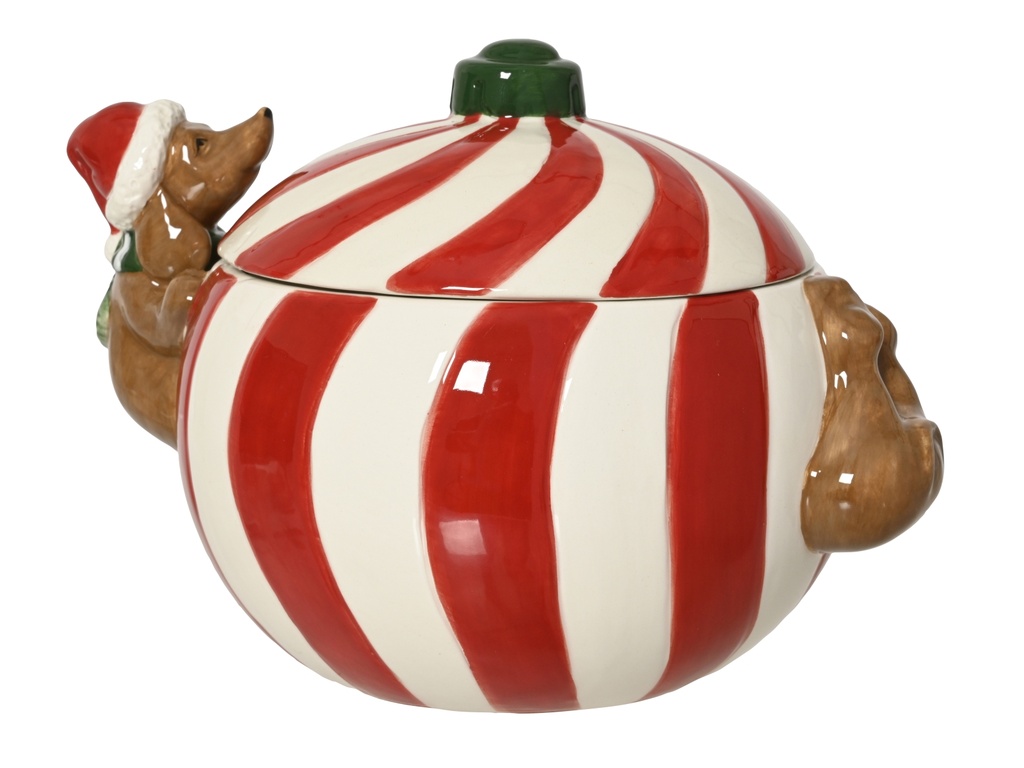 ***STORAGE JAR DOLOMITE RED/WHITE L18.60-W14.00-H12.70cm