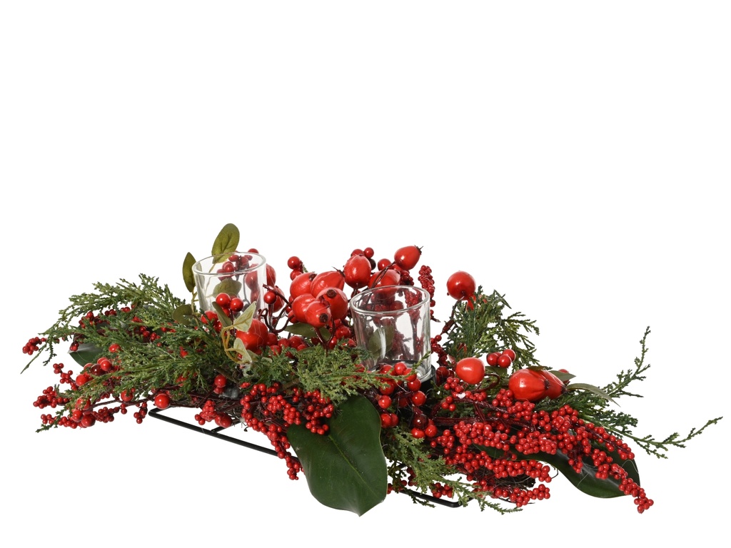 ***BIG BERRY TABLEPIECE GREEN/RED L22.00-W50.00-H13.00cm