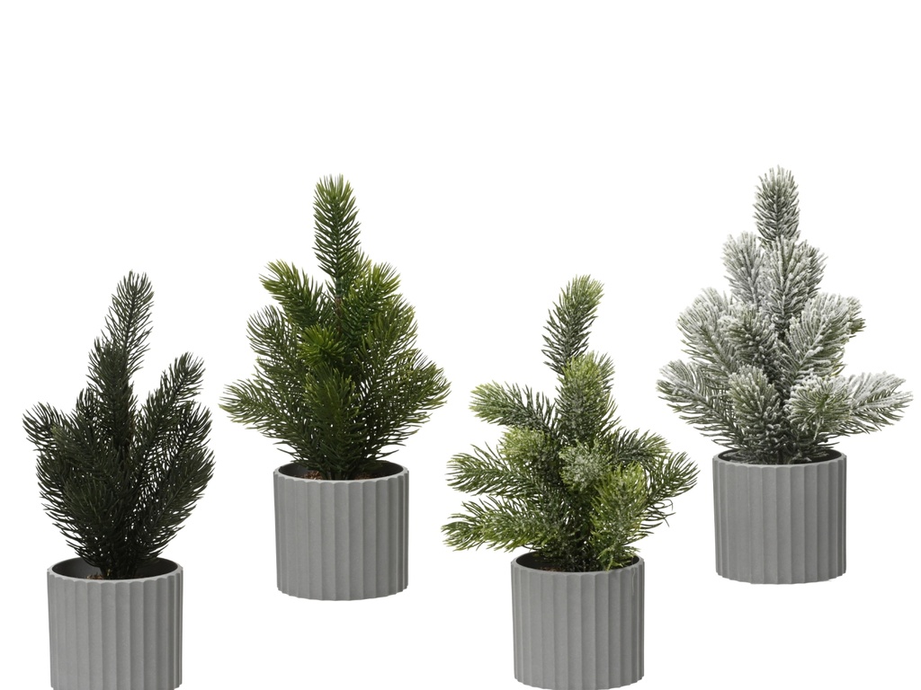 PETIT ARBRE EN POT - VERT/NEIGE/GLACE - 4 ASSORTIMENTS - PRIX UNITAIRE - dia12.00-H26.00cm
