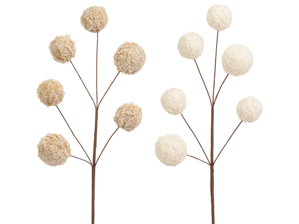 BRANCHE DE POMPONS TYPE PELUCHE - 2 COULEURS - PRIX UNITAIRE - L5.00-W15.00-H51.00cm