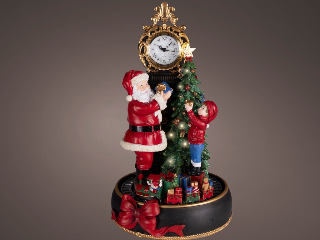 RELOJ CON SANTA Y NIÑO - RESINA - BATERIA CON TIMER - L28.00-W30.00-H48.50cm