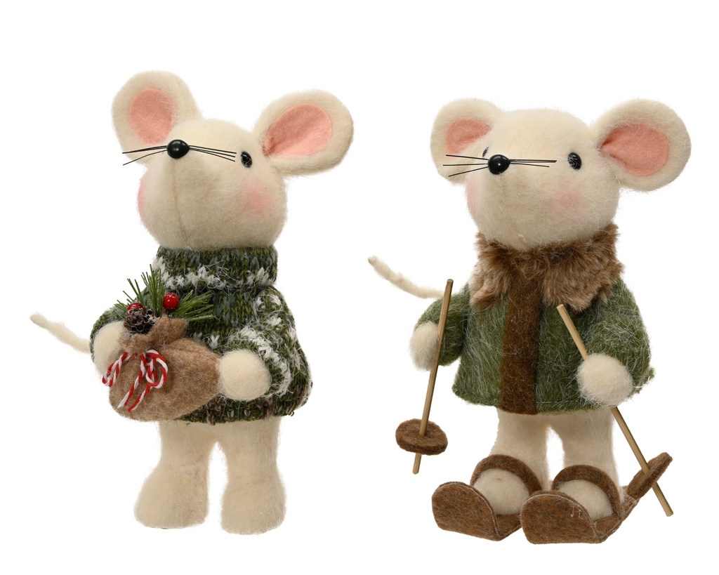 PETITE SOURIS EN LAINE - FAIT A MAIN - 2 ASSORTIMENTS - PRIX UNITAIRE - L11.00-W10.00-H23.00cm