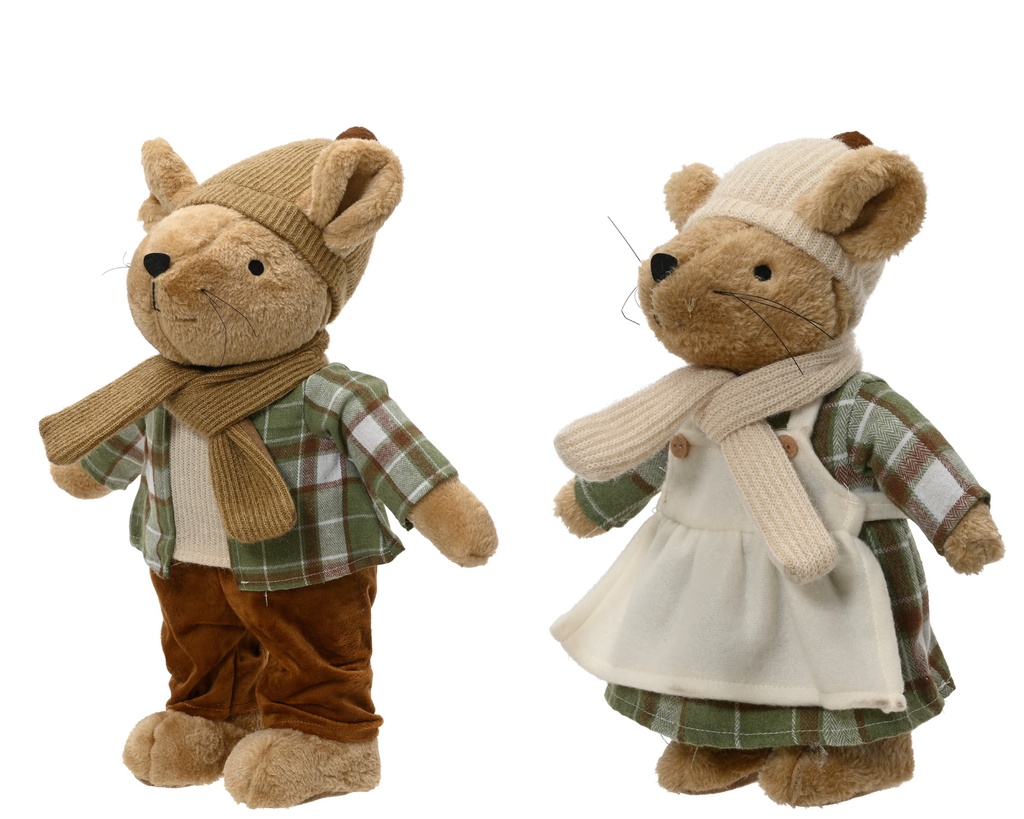 PETITE SOURIS EN TISSU - 2 ASSORTIMENTS - PRIX UNITAIRE - L18.00-W17.00-H30.00cm