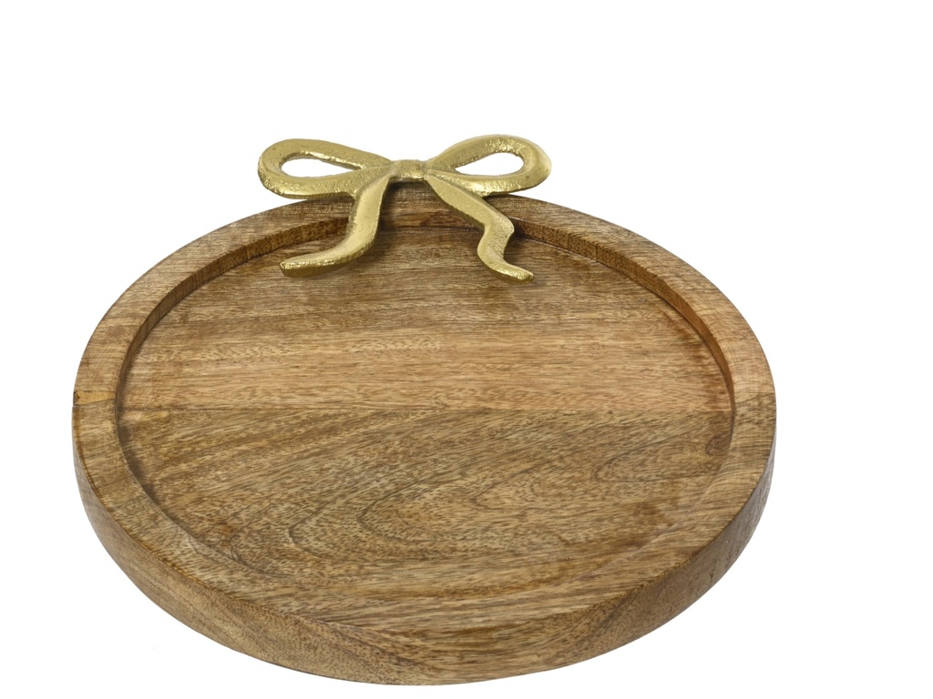 PLATEAU EN BOIS DE MANGUIER AVEC NOEUD EN METAL DORE - L30.00-W33.00-H2.00cm