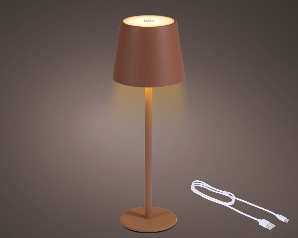 LAMPARA RECARGABLE COLOR MARRON/TIERRA - EXTERIOR - LUZ CALIDA O FRIA  - dia9.00-H27.00cm-48L
