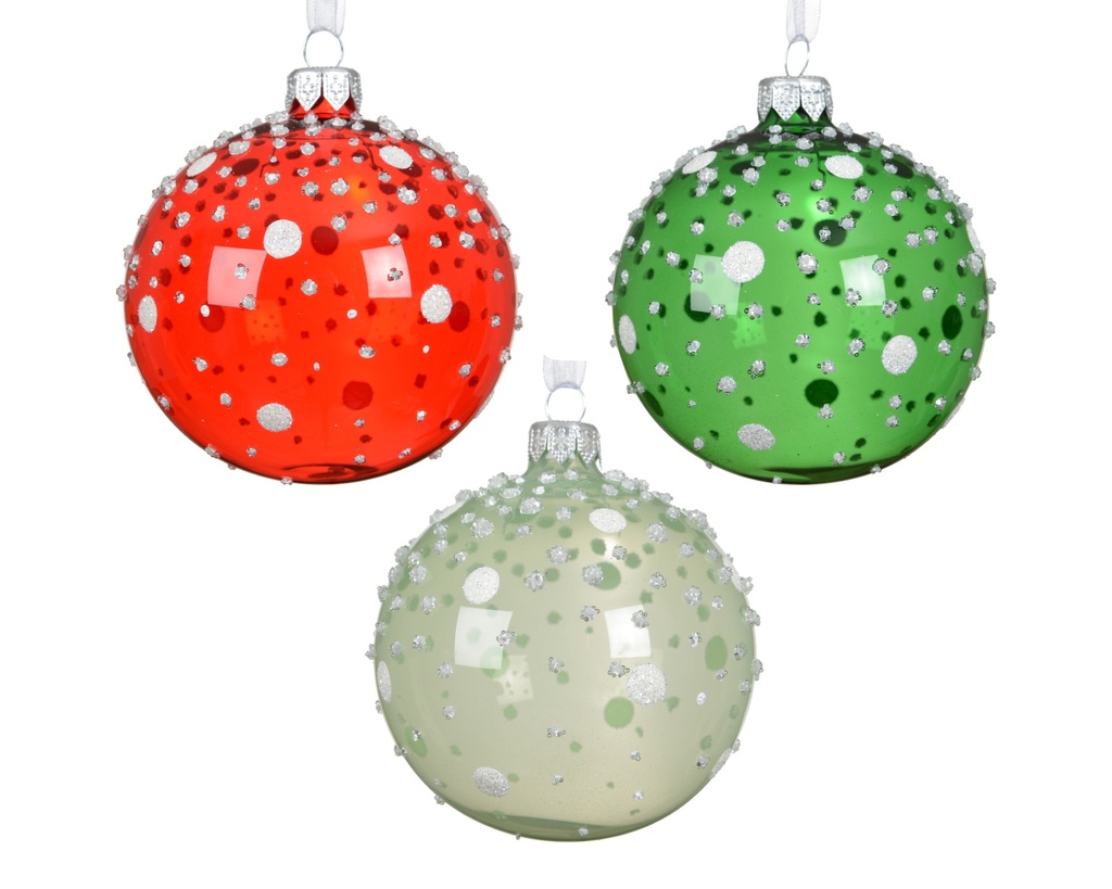 ***BAUBLE GLASS DOTS ALL OVER ASSORTED dia8.00cm