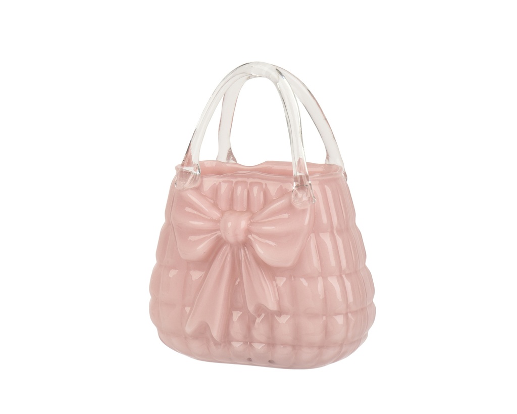 JARRON DE CRISTAL - EN FORMA DE BOLSO - PINK L20.40-W11.50-H28.00cm