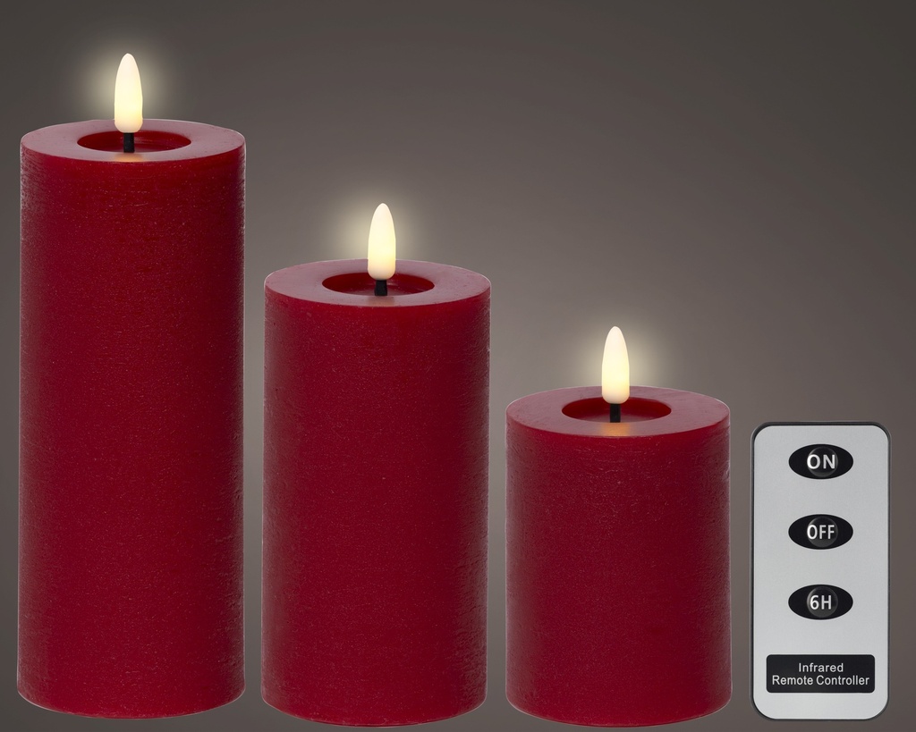 VELA LED NUEVO DISEÑO - BATERIA CON MANDO A DISTANCIA - CHRISTMAS RED/WARM WHITE dia7.00-H19.00cm-1L