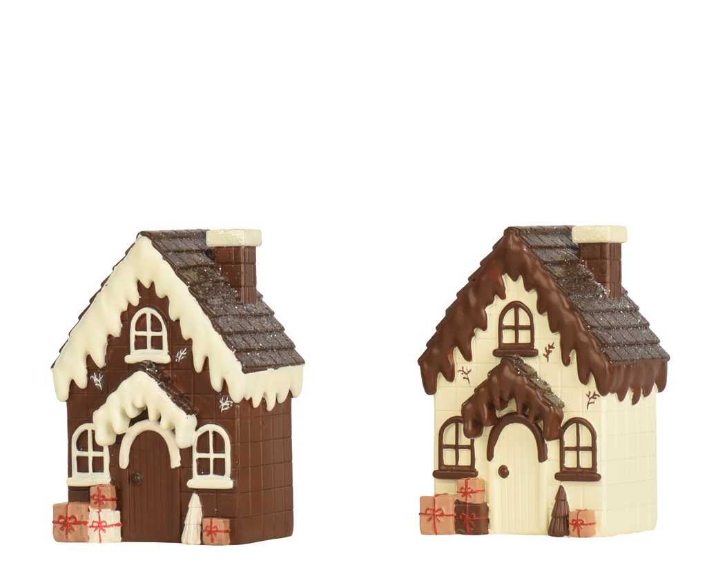 PETITE MAISON EN CHOCOLAT - RESINE - 2 COULEURS - PRIX UNITAIRE- L 10.50 x l 7.50 x H 14.50 cm