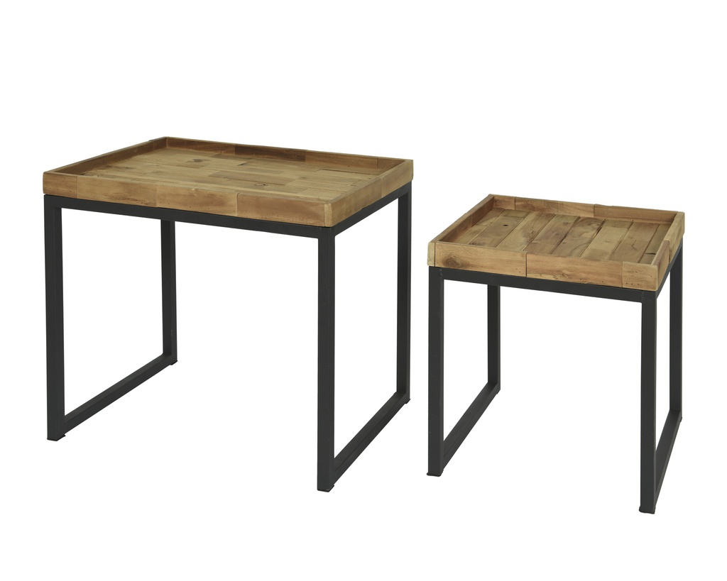 TABLES AUXILIAIRES EN BOIS ET PIEDS EN METAL - L36-W52-H48CM