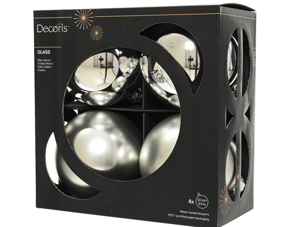 BOLA CRISTAL - PLATA -  dia10.00cm - caja de 4 bolas 