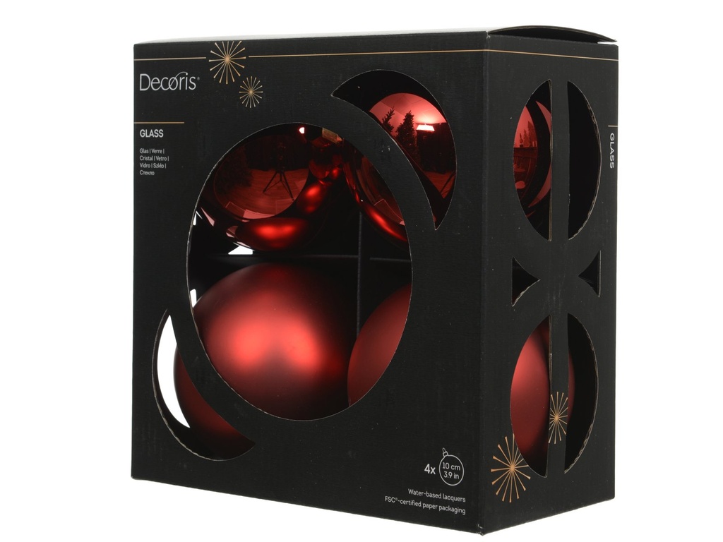 BOLA CRISTAL XMAS RED -  dia10.00cm - caja de 4 bolas 