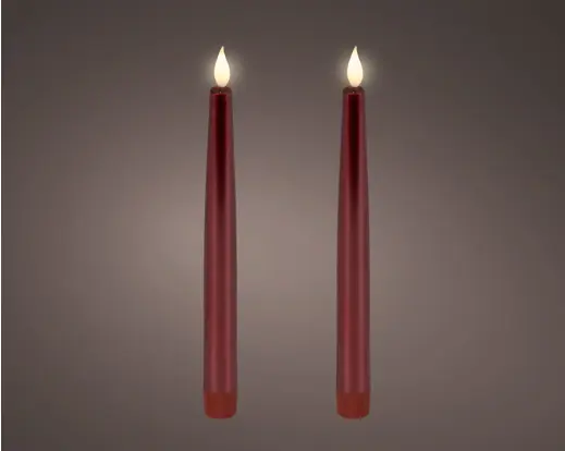 ***LED REALISTIC WICK DINNER CANDLE BO INDOOR OXBLOOD/WARM WHITE dia2.20-H24.50cm-1L