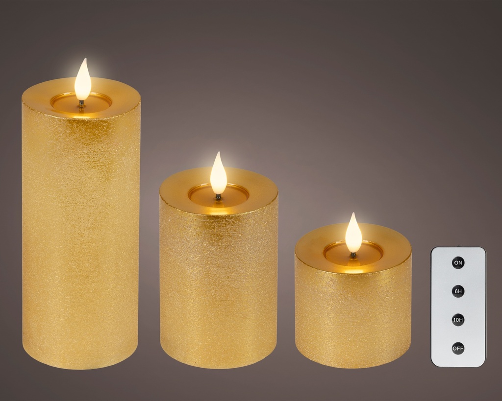 ***LED REALISTIC WICK CANDLE BO INDOOR GOLD/WARM WHITE dia7.50-H20.00cm-1L