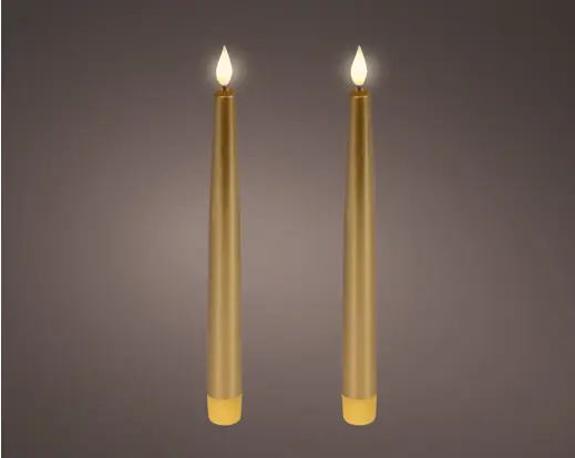 ***LED REALISTIC WICK DINNER CANDLE BO INDOOR GOLD/WARM WHITE dia2.20-H24.50cm-1L