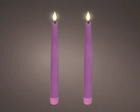 ***LED REALISTIC WICK DINNER CANDLE BO INDOOR PINK/WARM WHITE dia2.20-H24.50cm-1L