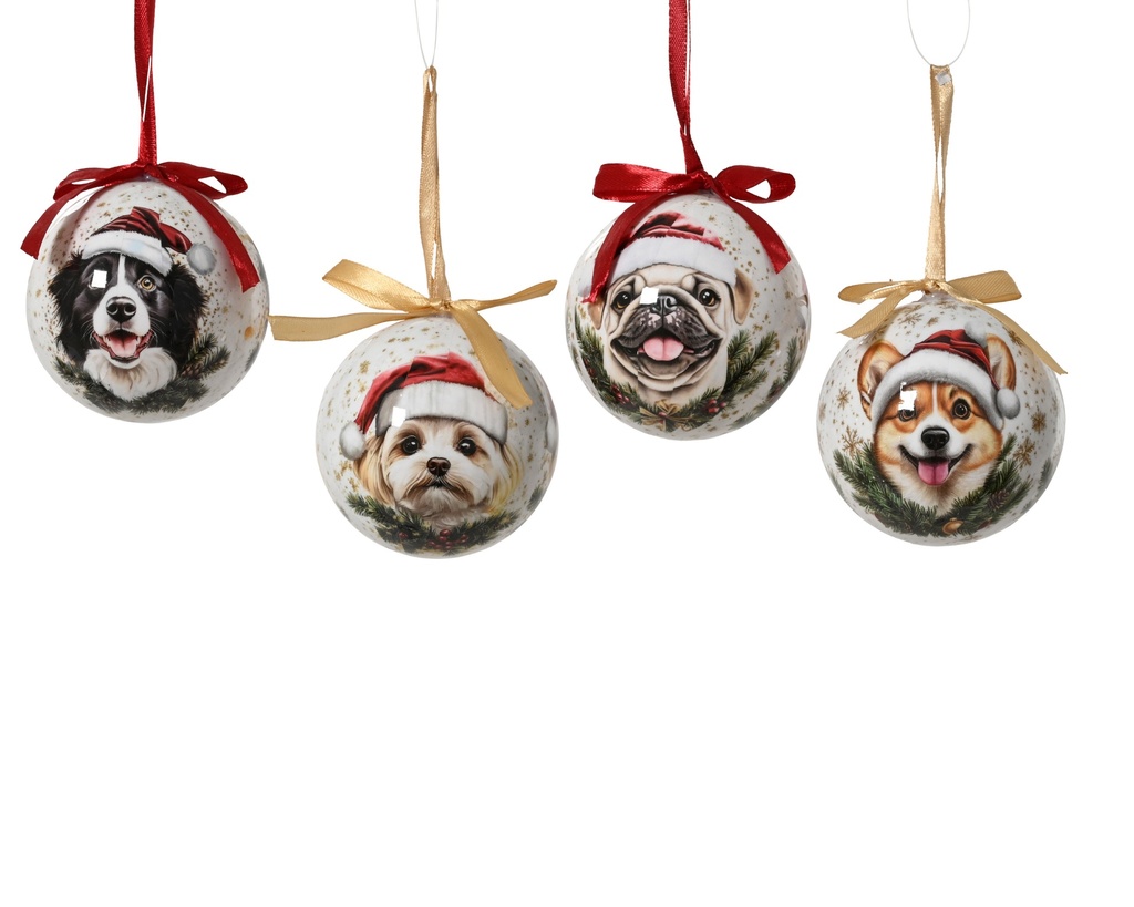 ***BAUBLE POLYFOAM DOG WOOL WHITE/COLOUR(S) dia8.00cm