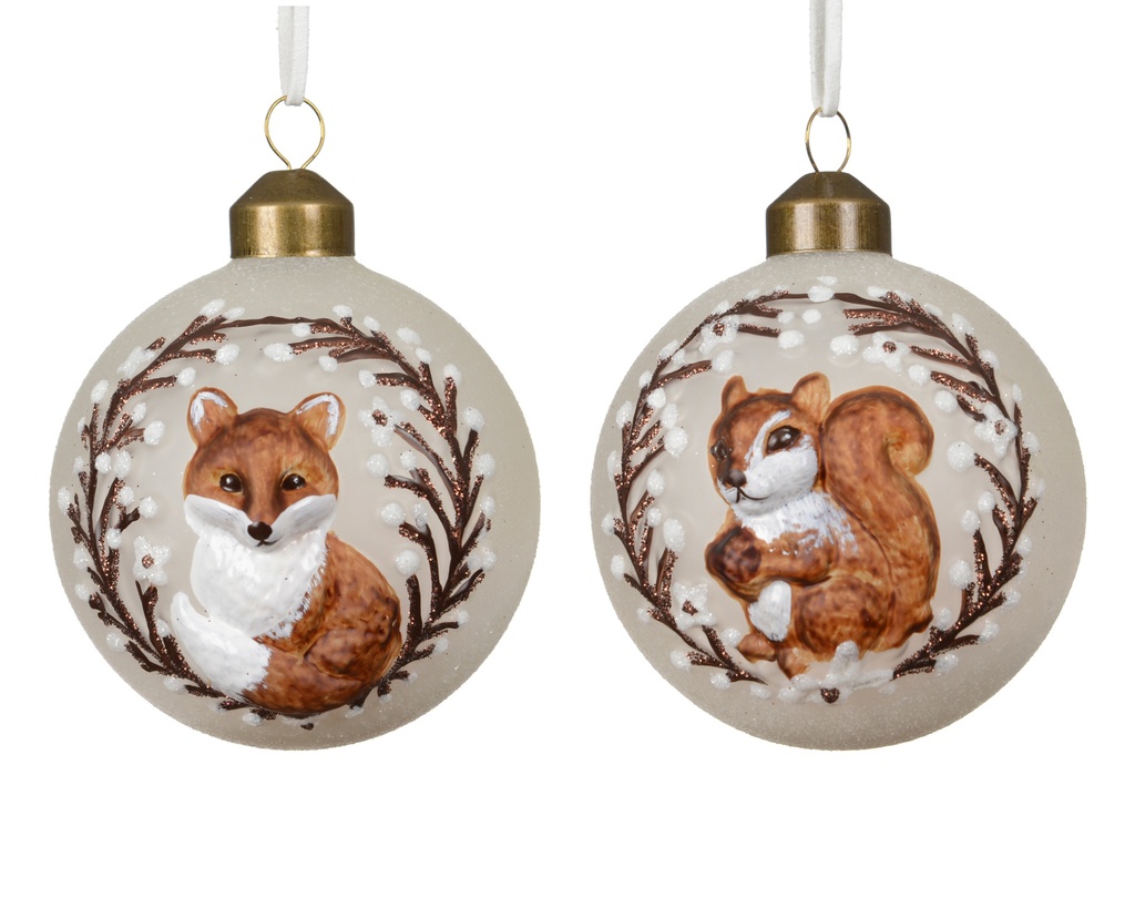 BOLAS DE CRISTAL CON DIBUJOS Y ACABADO BLANCO - 2 SURTIDOS - PRECIO UNIDAD - dia8.00cm