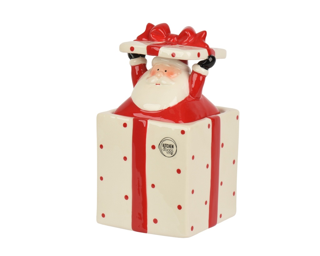 ***STORAGE JAR DOLOMITE RED/WHITE L13.30-W13.00-H23.20cm