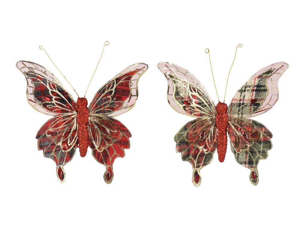 ***BUTTERFLY POLYESTER VELVET RED/COLOUR(S) L3.50-W17.00-H13.00cm
