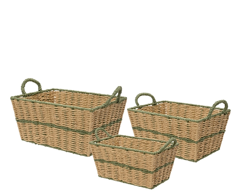 ***BASKET PAPERROPE ROSEMARY GREEN L37.00-W27.00-H24.00cm /L33.00-W23.00-H22.00cm /L29.00-W19.00-H20.00cm