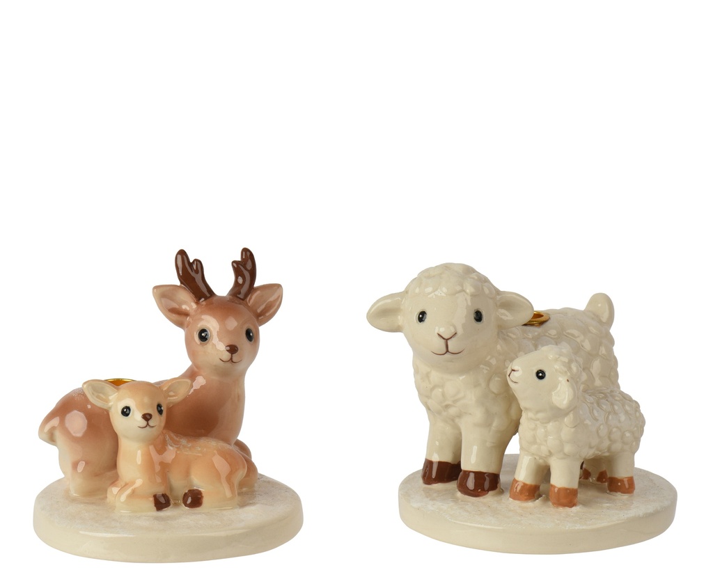 CANDELABRO PORCELANA ANIMALITOS - CIERVO Y OVEJAS - 2 SURTIDOS -PRECIO UNIDAD - L10.00-W9.30-H9.20cm