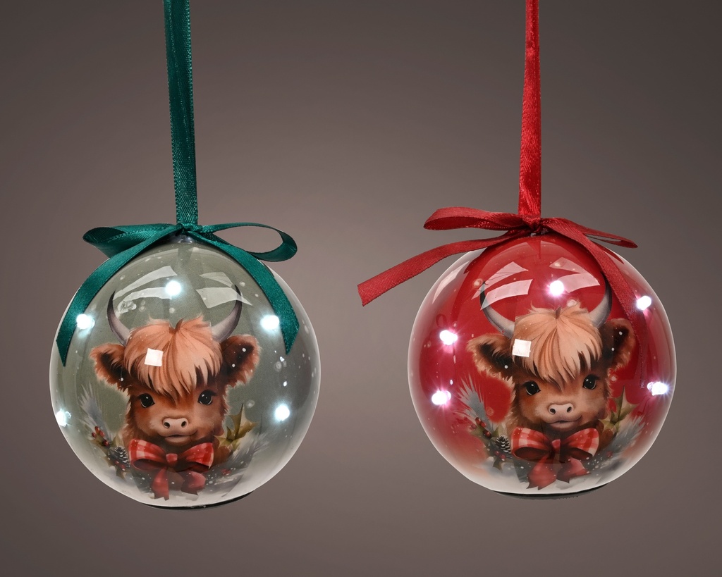 BOLA PARA COLGAR CON DIBUJO ANIMAL Y LUZ - 2 SURTIDOS - PRECIO UNIDAD -  dia8.00cm-1Led