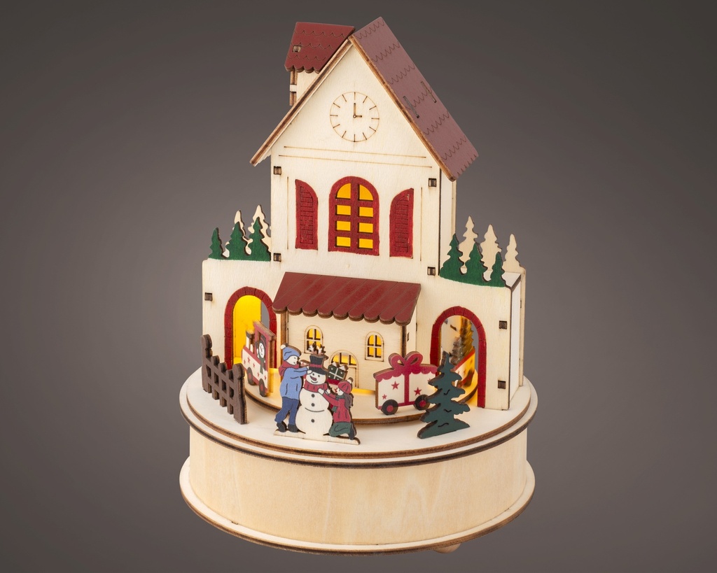 SCENE DE NOEL EN BOIS - AVEC LUMIERE ET MOUVEMENT  dia15.00-H20.30cm-3L